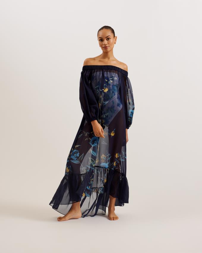 Peignoir Ted Baker Floral Off The Shoulder Maxi Beach Bleu Marine Femme | XFI-12294403